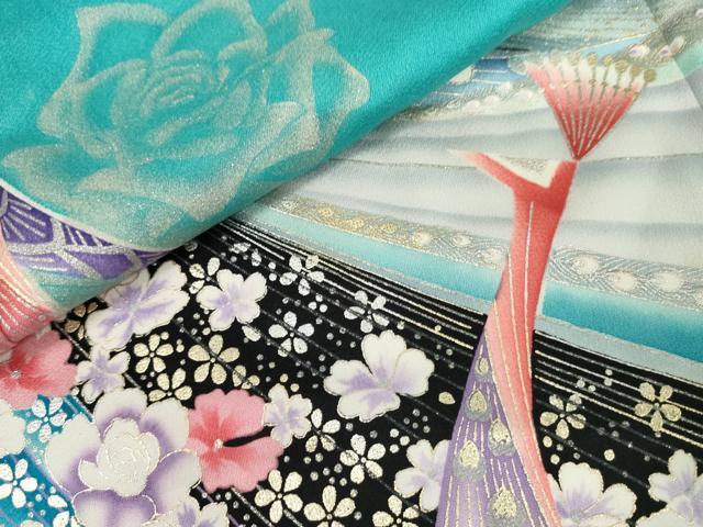 平和屋着物●豪華振袖 孔雀花文 暈し染め 金銀彩 正絹 逸品 AABM5446cs
