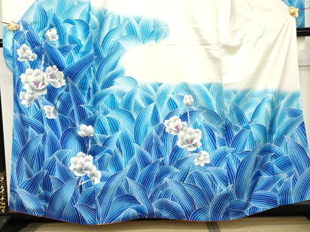 平和屋着物●豪華振袖 駒刺繍 枝花文 暈し染め 銀彩 正絹 逸品 AABM5449cs