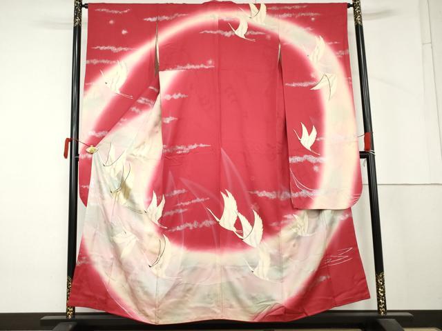平和屋着物●フランソワーズ・モレシャン 振袖 飛鶴文 暈し染め 銀彩 正絹 逸品 AABM5450cs