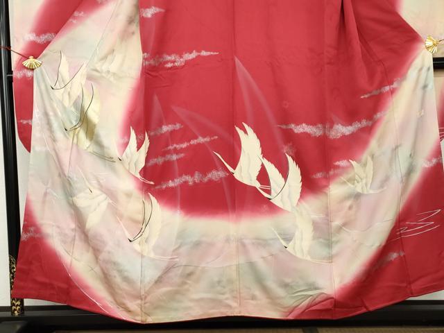 平和屋着物●フランソワーズ・モレシャン 振袖 飛鶴文 暈し染め 銀彩 正絹 逸品 AABM5450cs