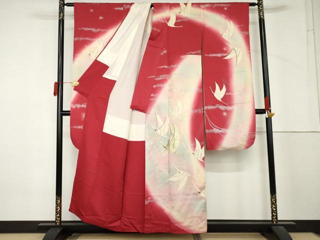 平和屋着物●フランソワーズ・モレシャン 振袖 飛鶴文 暈し染め 銀彩 正絹 逸品 AABM5450cs
