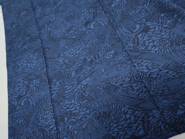 平和屋着物●上質な小紋 藍 型染め 風景文 正絹 逸品 AABM5456cs