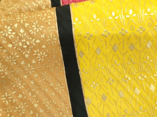 平和屋着物●希少 GIVENCHY ジバンシー 振袖 幾何学格子 黒地 金彩 正絹 逸品 AABM5461cs