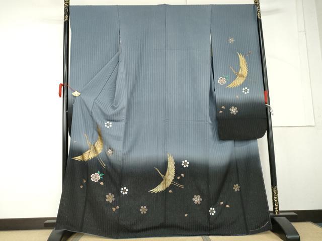 平和屋着物●豪華振袖 飛鶴花文 金糸 正絹 逸品 AABM5468cs