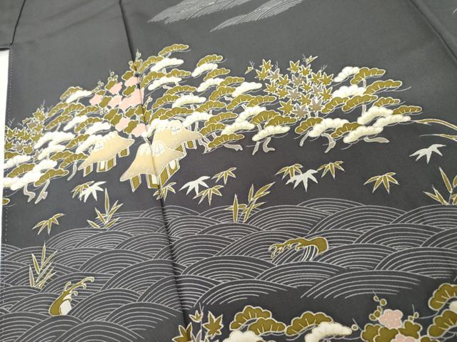 平和屋着物●訪問着 松竹梅立波風景文 銀彩 正絹 逸品 AABM5469cs