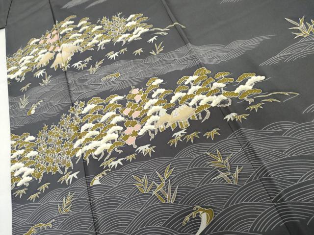 平和屋着物●訪問着 松竹梅立波風景文 銀彩 正絹 逸品 AABM5469cs
