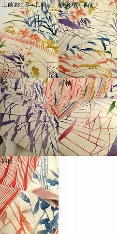 平和屋着物●型絵染の人間国宝 稲垣稔次郎 振袖 型染め 枝花文 鬼しぼ縮緬 正絹 逸品 AABM5471cs