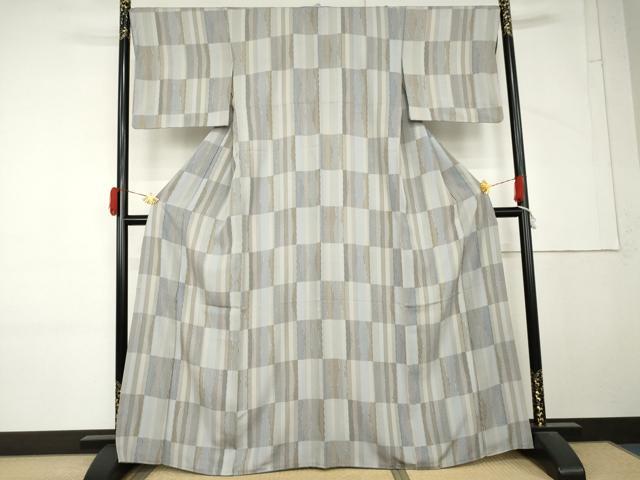 平和屋着物●上質な小紋 市松縞立涌 正絹 逸品 AABM5473cs