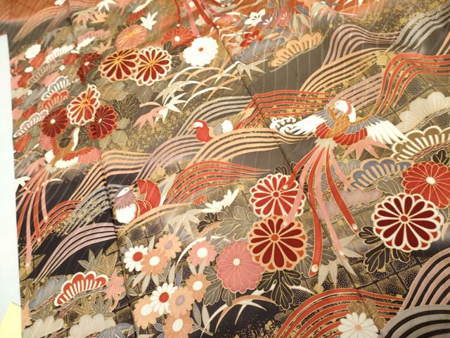 平和屋着物●豪華振袖 駒刺繍 鳳凰花鳥文 暈し染め 金彩 正絹 逸品 AABM5476cs