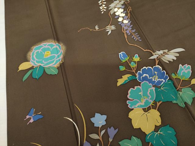 平和屋着物●吉澤友禅 吉田蓑助 訪問着 枝花文 金彩 正絹 逸品 AABM5477cs