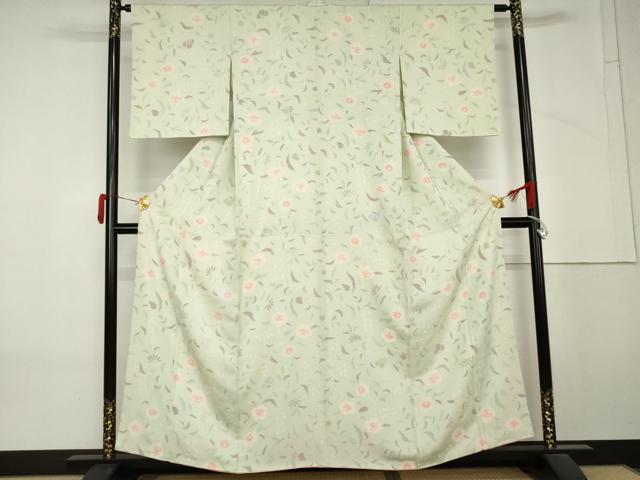平和屋着物●上質な小紋 地紋起こし 枝花文 正絹 逸品 AABM5482cs