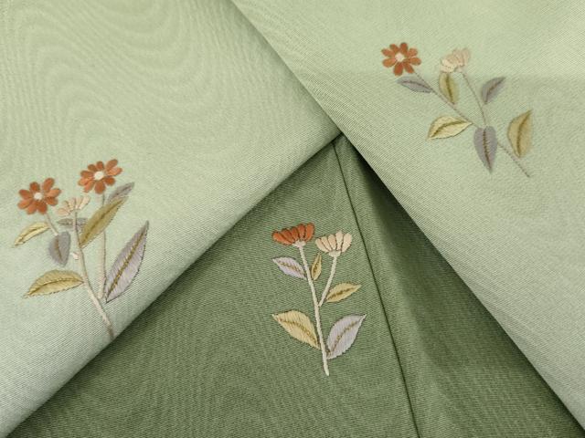 平和屋着物●訪問着 総刺繍 枝花文 暈し染め 金糸 正絹 逸品 AABM5490cs