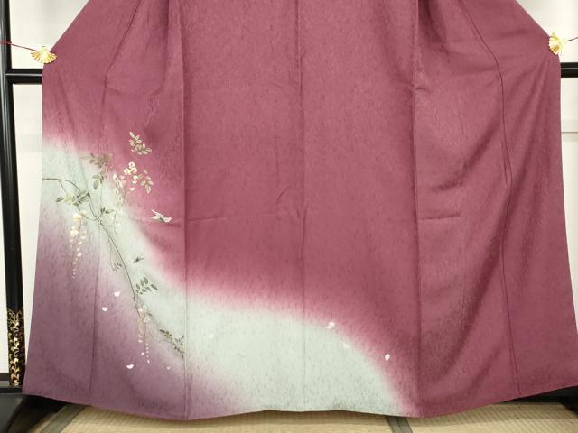平和屋着物●訪問着 刺繍 花蝶文 暈し染め 金彩 金銀糸 やまと誂製 正絹 逸品 AABM5493cs