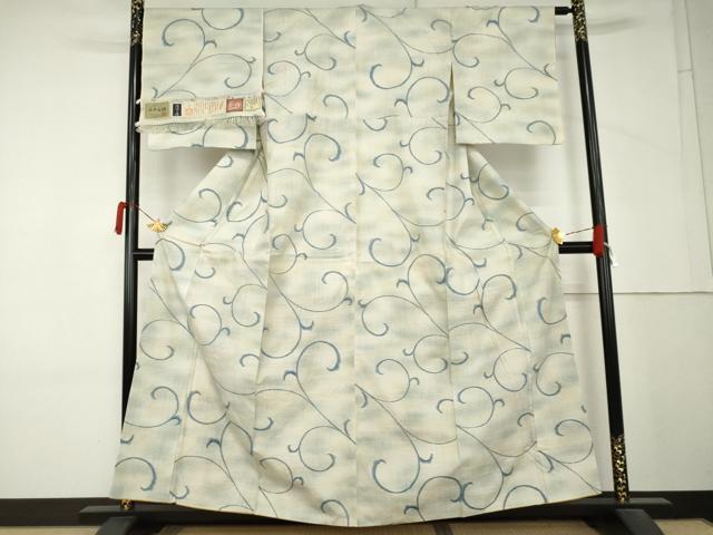平和屋着物●小千谷紬 唐草文 証紙付き 正絹 逸品 AABM5495cs