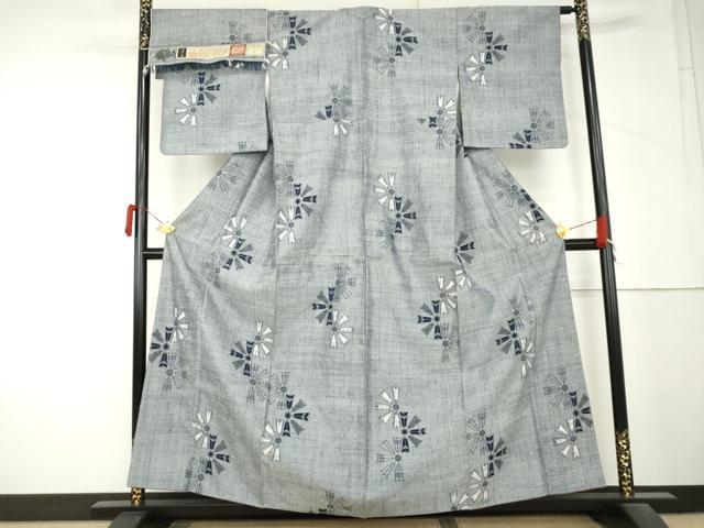 平和屋着物●小千谷紬 風車 証紙付き 正絹 逸品 AABM5496cs