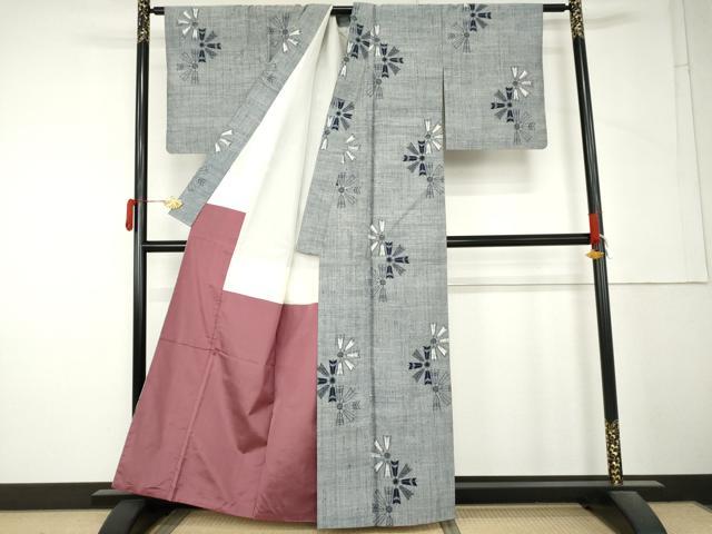 平和屋着物●小千谷紬 風車 証紙付き 正絹 逸品 AABM5496cs