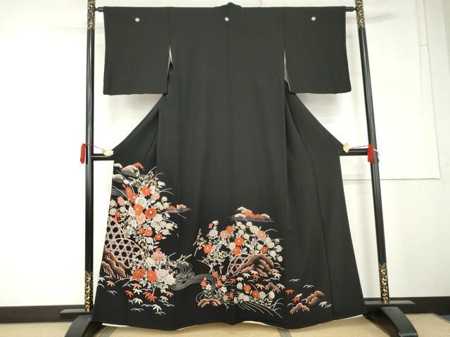 平和屋着物●中国三大刺繍 相良刺繍 総刺繍 黒留袖 籬枝花文 金糸 正絹 逸品 AABM5501cs