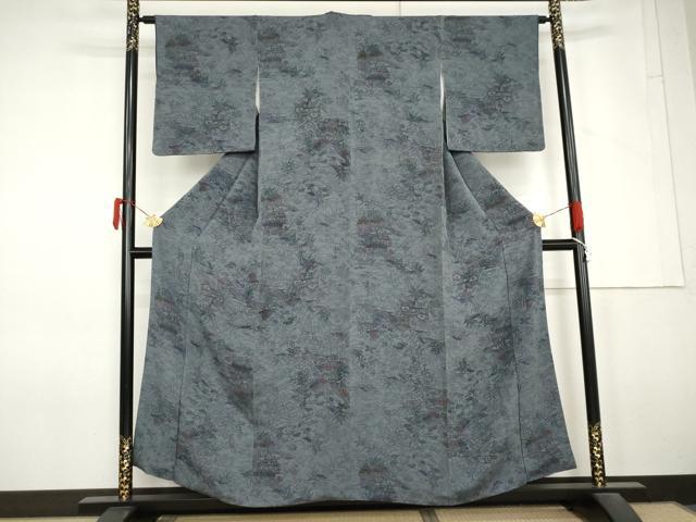 平和屋着物●上質な小紋 型染め 風景文 鬼しぼ縮緬 三越扱い 正絹 逸品 AABM5522cs