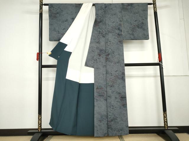 平和屋着物●上質な小紋 型染め 風景文 鬼しぼ縮緬 三越扱い 正絹 逸品 AABM5522cs