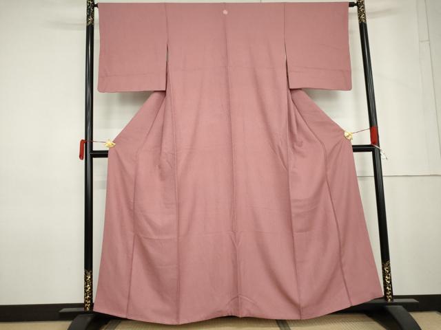 平和屋着物●上質な色無地 紋意匠 紅梅色 正絹 逸品 AABM5530cs