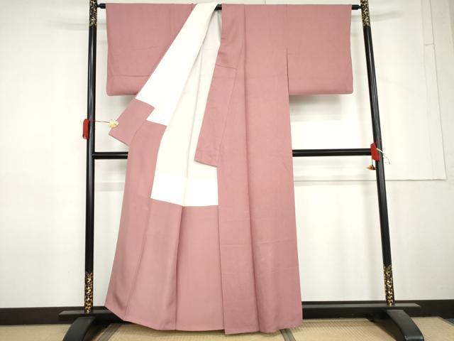 平和屋着物●上質な色無地 紋意匠 紅梅色 正絹 逸品 AABM5530cs