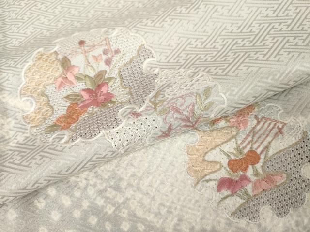 平和屋着物●中国三大刺繍 汕頭刺繍 スワトウ刺繍 訪問着 絞り 雪輪花文 金糸 正絹 逸品 AABM5531cs