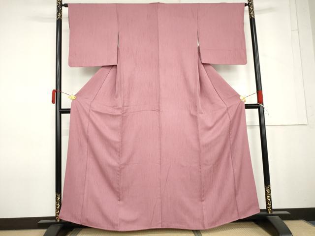平和屋着物●上質な色無地 縞地紋 長春色 正絹 逸品 AABM5532cs