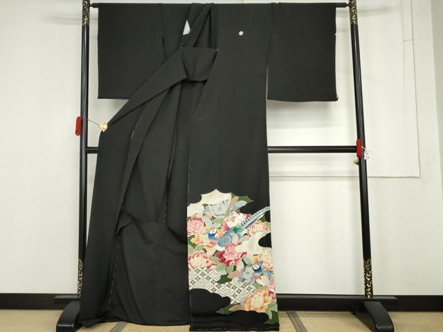 平和屋着物●豪華黒留袖 駒刺繍 雉 吉祥花文 金銀彩 仮絵羽 正絹 逸品 未使用 AABM5544cs