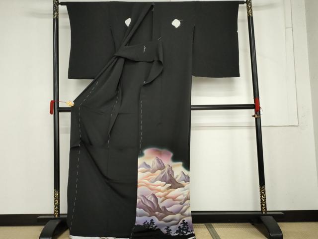平和屋着物●豪華黒留袖 作家物 樹林シルエット 暈し染め 金彩 仮絵羽 正絹 逸品 未使用 AABM5545cs