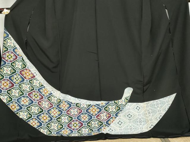 平和屋着物●豪華黒留袖 友禅 蜀江花文 浜ちりめん 仮絵羽 正絹 逸品 未使用 AABM5546cs