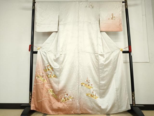 平和屋着物●訪問着 駒刺繍 花筏文 暈し染め 金彩 正絹 逸品 AABM5549cs