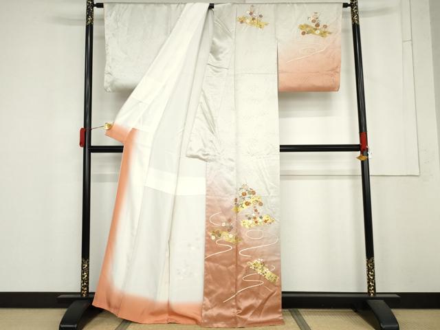 平和屋着物●訪問着 駒刺繍 花筏文 暈し染め 金彩 正絹 逸品 AABM5549cs