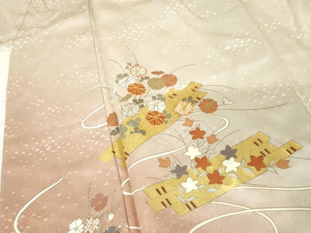 平和屋着物●訪問着 駒刺繍 花筏文 暈し染め 金彩 正絹 逸品 AABM5549cs