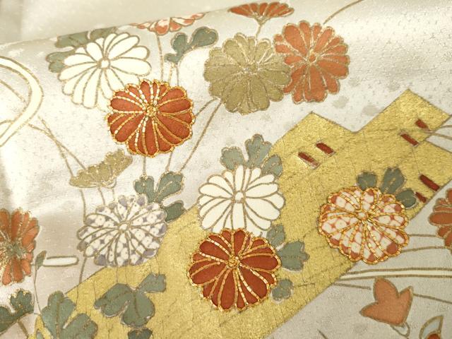 平和屋着物●訪問着 駒刺繍 花筏文 暈し染め 金彩 正絹 逸品 AABM5549cs