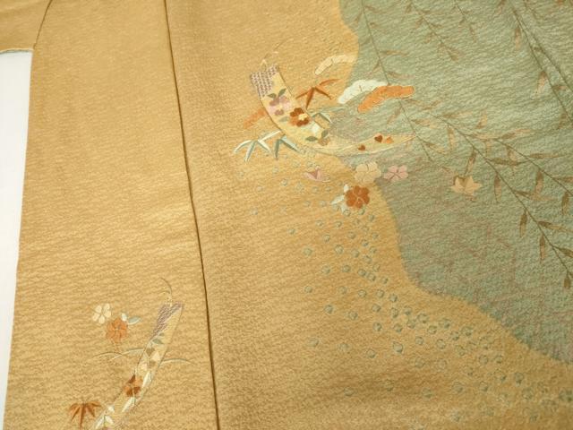 平和屋着物●中国三大刺繍 スワトウ刺繍 汕頭刺繍 訪問着 絞り 短冊花文 金糸 金彩 正絹 逸品 AABM5556cs