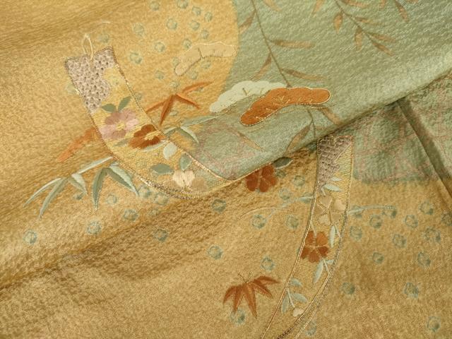 平和屋着物●中国三大刺繍 スワトウ刺繍 汕頭刺繍 訪問着 絞り 短冊花文 金糸 金彩 正絹 逸品 AABM5556cs