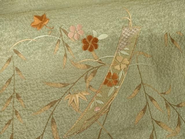 平和屋着物●中国三大刺繍 スワトウ刺繍 汕頭刺繍 訪問着 絞り 短冊花文 金糸 金彩 正絹 逸品 AABM5556cs