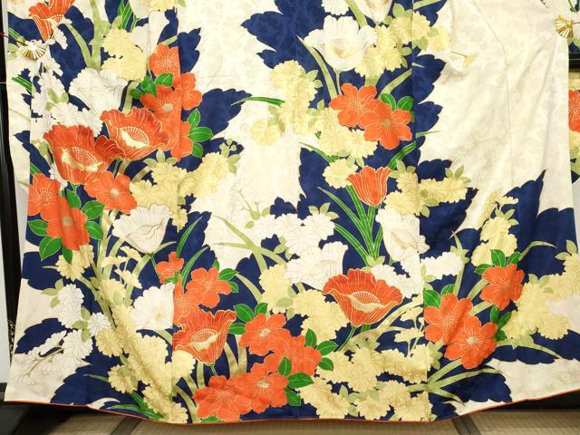 平和屋着物●豪華振袖 駒刺繍 草花文 金彩 正絹 逸品 AABM5557cs