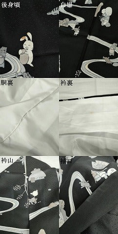 平和屋着物●訪問着 日本昔話 黒地 正絹 逸品 AABM5560cs
