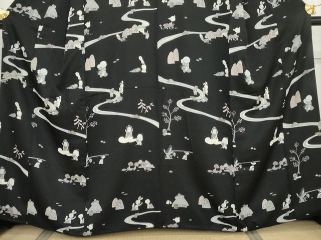 平和屋着物●訪問着 日本昔話 黒地 正絹 逸品 AABM5560cs