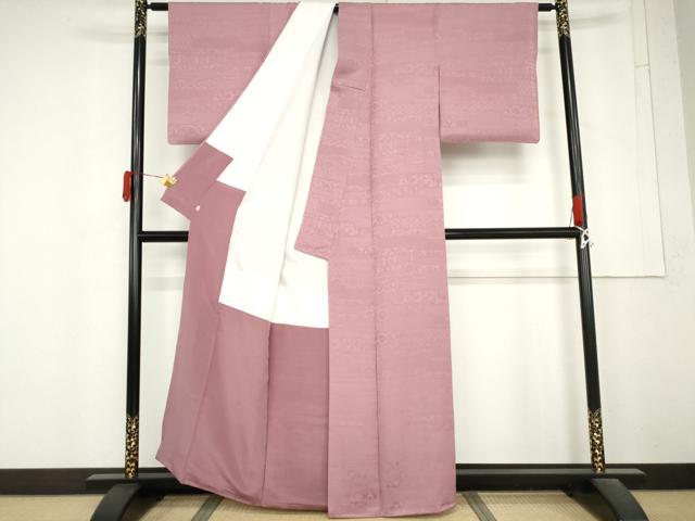 平和屋着物●上質な色無地 色紙重ね花地紋 桃花色 正絹 逸品 AABM5563cs
