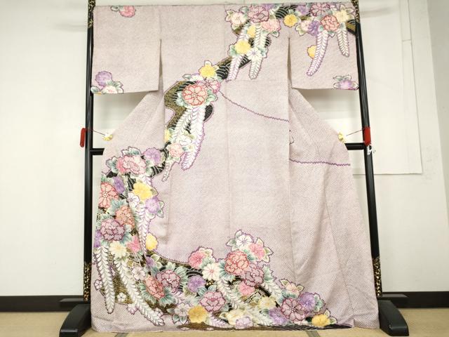 平和屋着物●訪問着 絞り 草花文 金彩 ロング丈 正絹 逸品 AABM5567cs