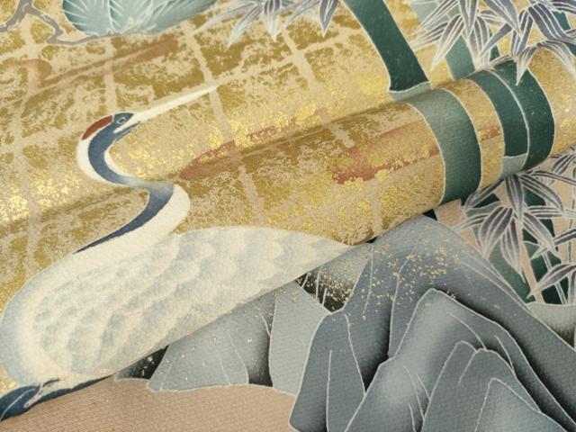 平和屋着物●色留訪問着 松竹梅鶴文 金彩 丹後ちりめん 仮絵羽 正絹 逸品 未使用 AABM5572cs