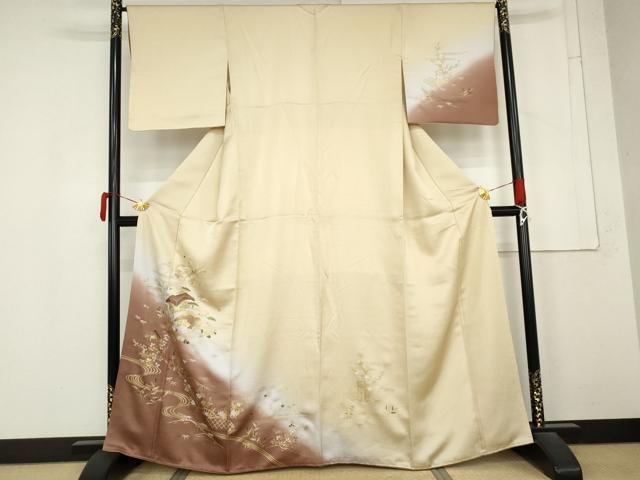 平和屋着物●訪問着 流水風景文 暈し染め 金彩 正絹 逸品 AABM5578cs