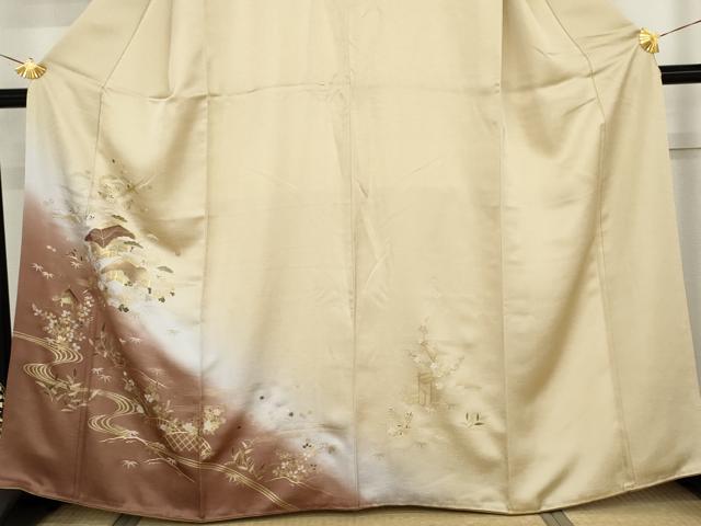 平和屋着物●訪問着 流水風景文 暈し染め 金彩 正絹 逸品 AABM5578cs