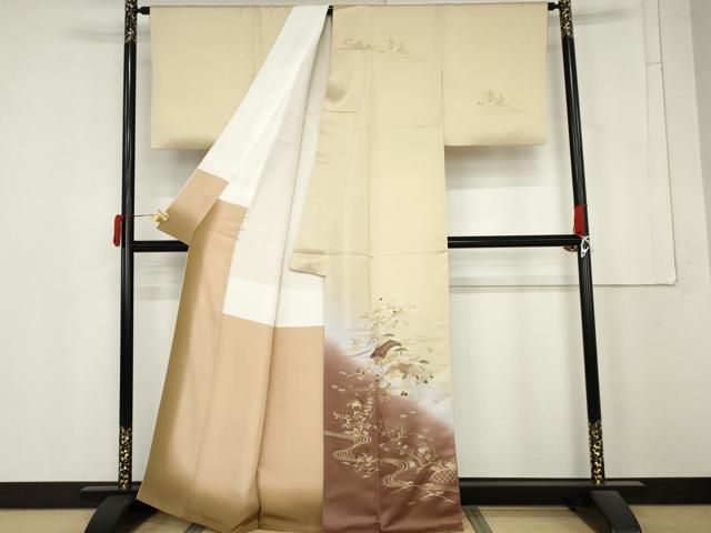 平和屋着物●訪問着 流水風景文 暈し染め 金彩 正絹 逸品 AABM5578cs