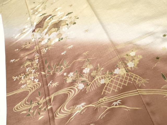 平和屋着物●訪問着 流水風景文 暈し染め 金彩 正絹 逸品 AABM5578cs
