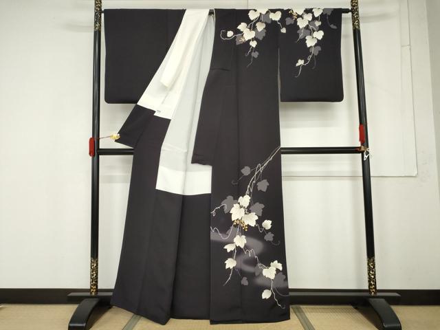 平和屋着物●訪問着 駒刺繍 葡萄蔦の葉文 金彩 正絹 逸品 AABM5580cs