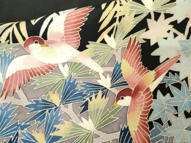 平和屋着物●本加賀友禅作家 直江良三 黒留袖 飛鳥草花文 正絹 逸品 AABM5583cs