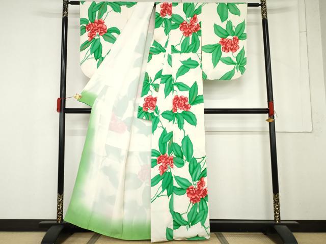 平和屋着物●上質な小紋 ろうけつ染 枝花文 金彩 正絹 逸品 AABM5594cs